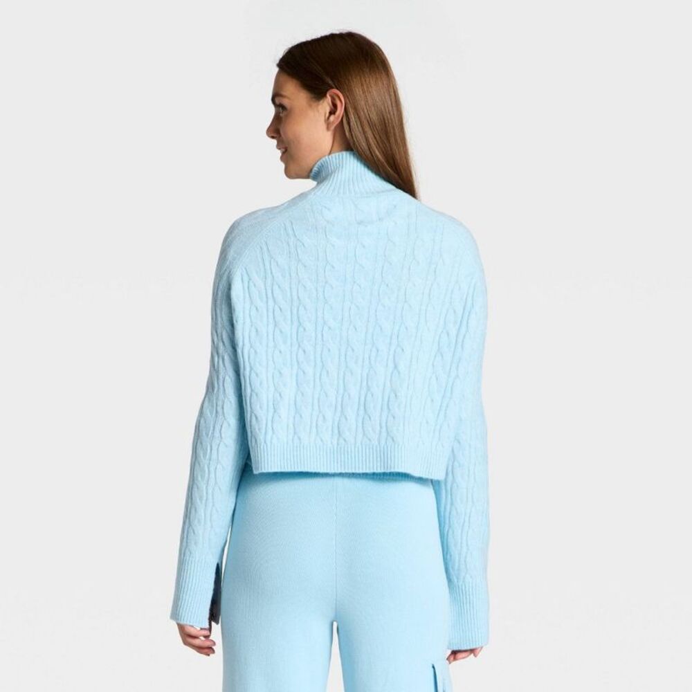 Women's Mock Neck Cable Knit Sweater - JoyLab Light Blue S - Picture 2 of 4